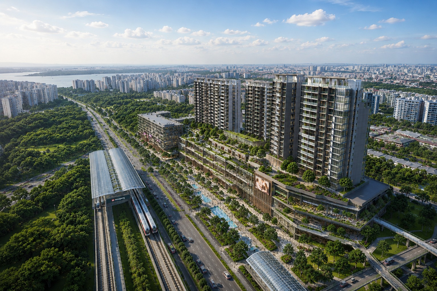 Hougang Central — aerial view of the integrated development above the MRT