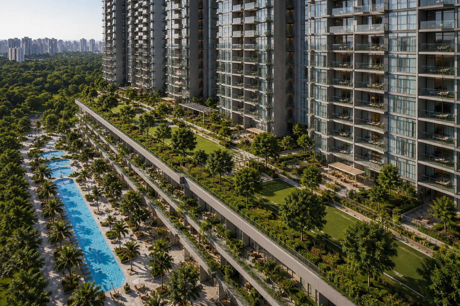 Hougang Central — landscaped terrace and pool view